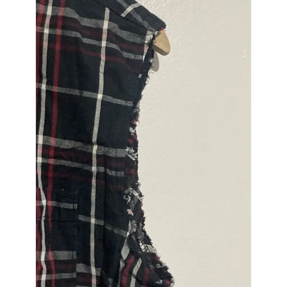 Levis Cutoff Sleeveless Shirt Vest Mens M Black Red White Button Down Flannel